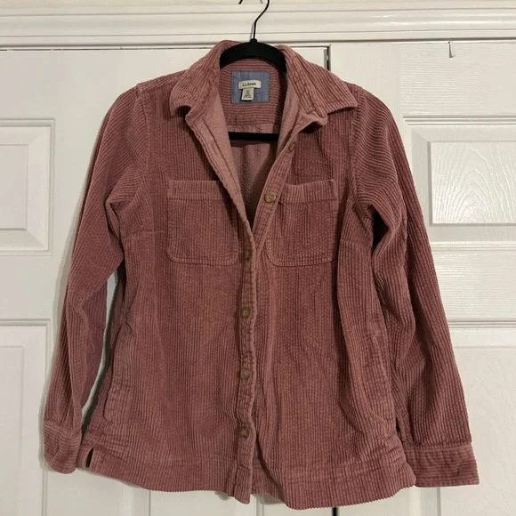 Vintage L.L. Bean Soft Corduroy Button Down Shirt Pink size XS flannel shacket - Picture 4 of 6